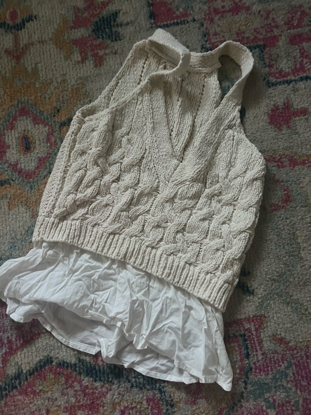 Anthropologie Cream Cable-Knit Halter Sweater Tank S